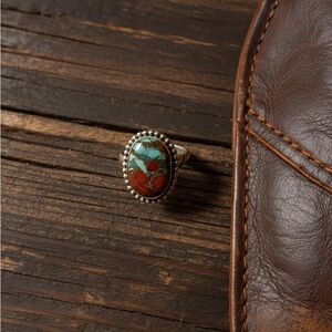 Coral Turquoise Sterling Silver Ring